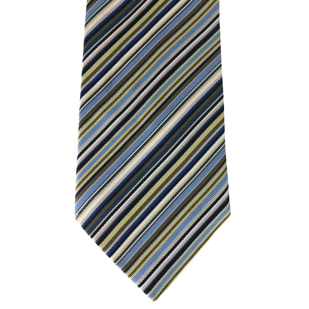 Astor & Black Clothiers 100% Silk Handmade Multicolor Striped Tie Blue Green Whi